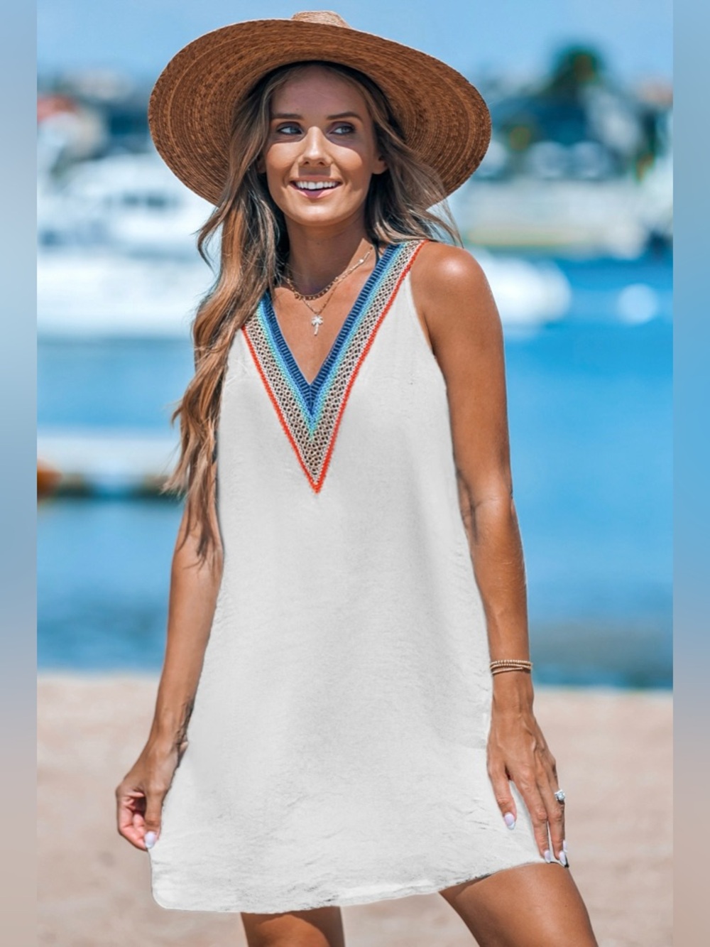 Cupshe Sleeveless V-Neck Mini Cover-Up Dress Women's Size SM